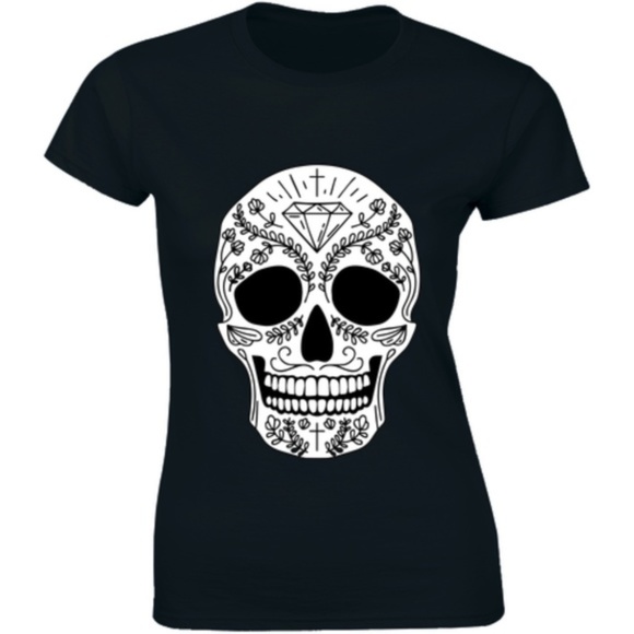 Half It Tops - Calavera Skull Mexican of Dead Holiday T-shirt Tee Half It Tops - Calavera Skull Mexican of Dead Holiday T-shirt Tee